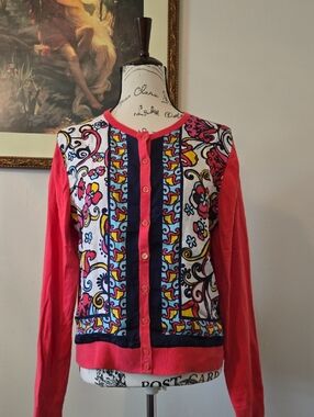 Lilly Pulitzer Coral & Navy Printed Front Cardigan